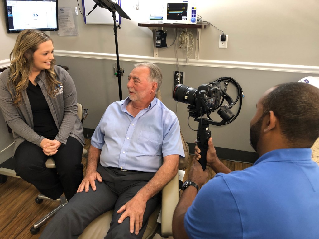 Explainer video production with producer, talent and camera operator.