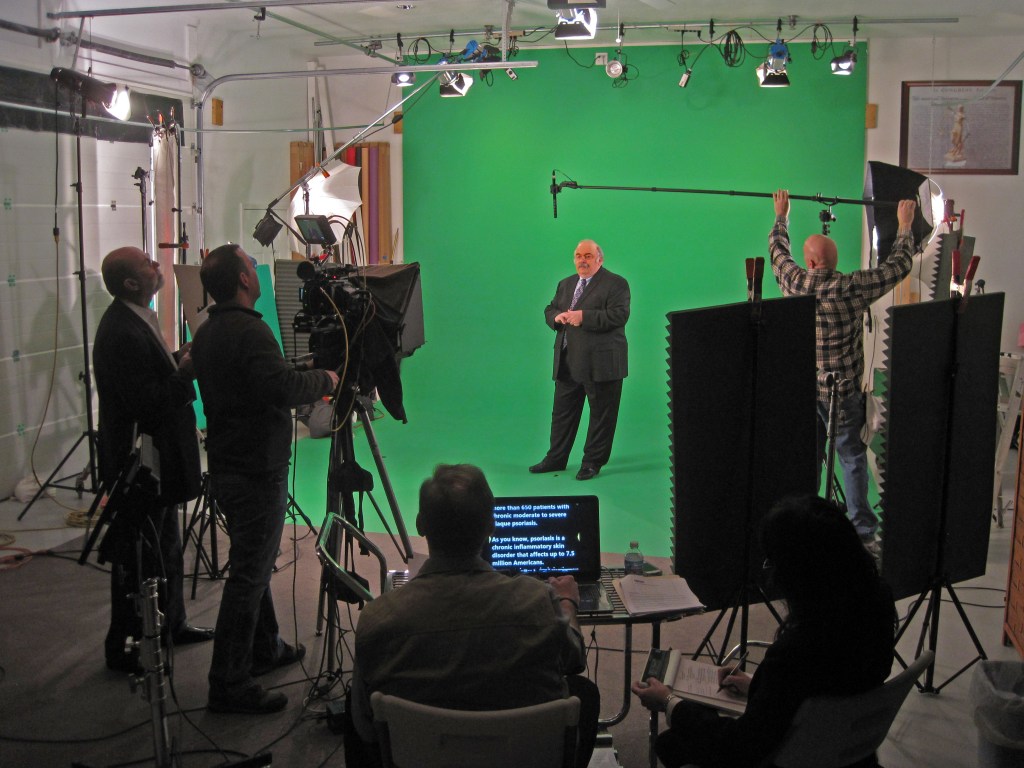 Green screen shoot in the studio with full crew and talent